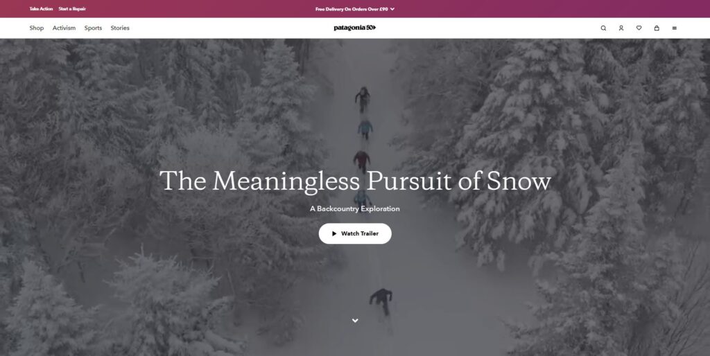 example of storrytelling in website design Patagonia
